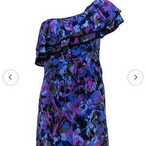 Blue and purple one shoulder dress with pockets